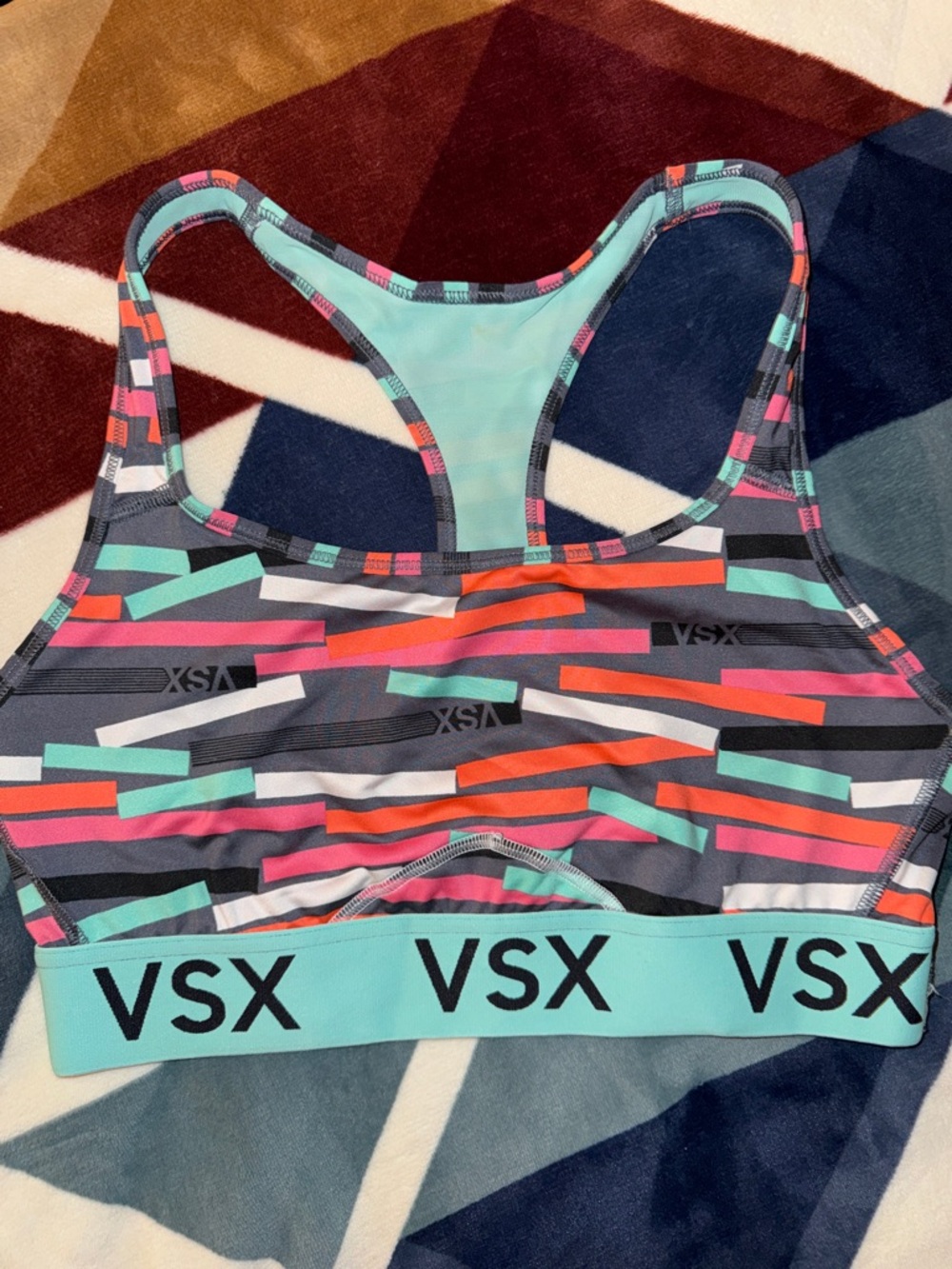 Victoria Secret VSX The Player Striped Racerback Sports Bra Mint & Black - Lg